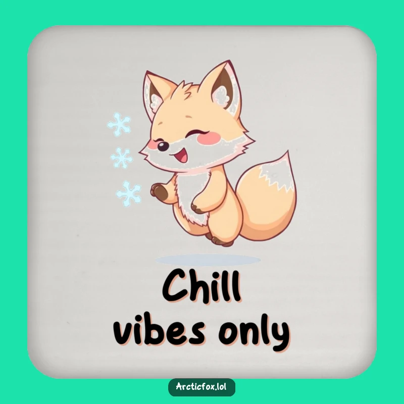 Funny Kawaii Arctic Fox Coaster, Snowflake Chase Drink Protector, Humorous Table Gift