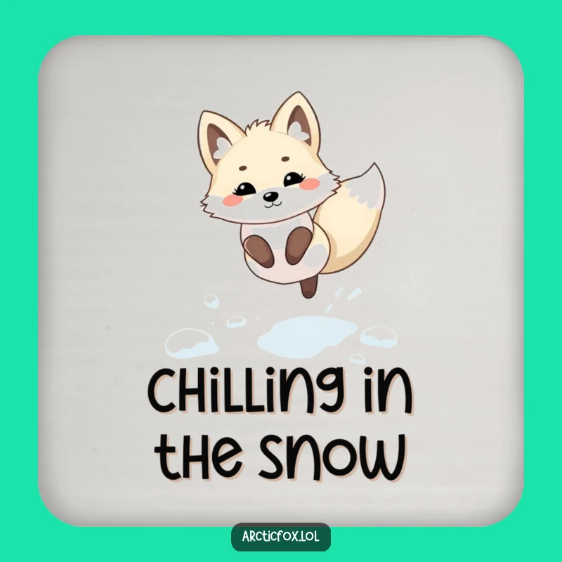Funny Kawaii Arctic Fox Snow Coaster: Playful Leap Table Gift