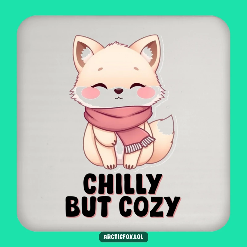 Funny Chubby Arctic Fox Scarf Coaster - Cozy Table Protection