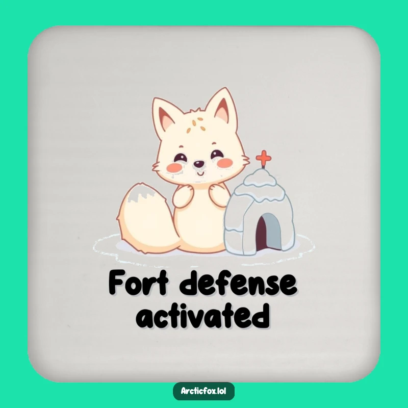 Funny Kawaii Arctic Fox Snow Fort Coaster: Protect Surfaces with Winter Charm