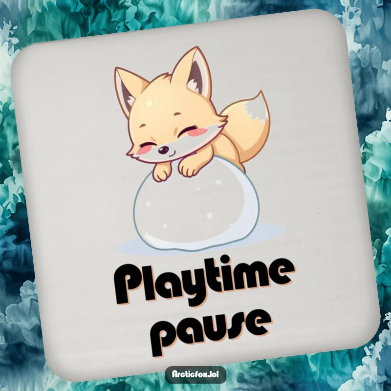 Funny arctic fox coasters with playful creatures pouncing with delight on balls of soft snow, adding energetic protection.