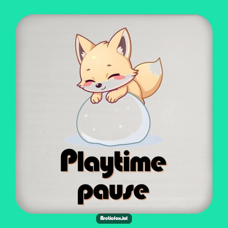 Funny Arctic Fox Snow Ball Coaster Set: Protect Surfaces with Playful Winter Art