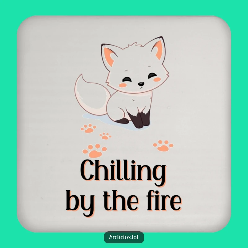 Funny Cute Arctic Fox Paw Prints Snow Coaster Set - Table Protection Gift