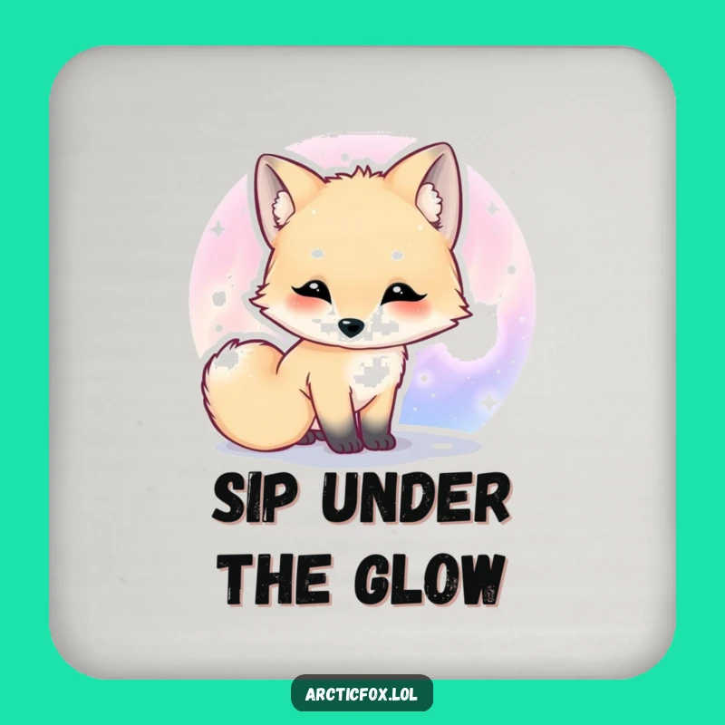 Funny Kawaii Arctic Fox Aurora Coaster, Tabletop Animal Humor Gift