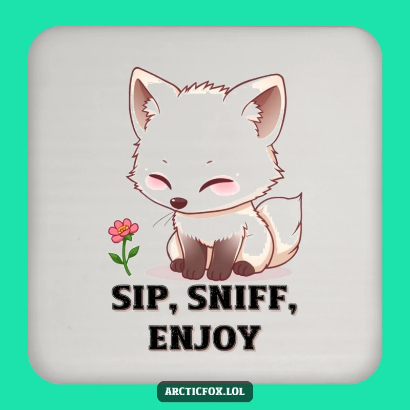 Funny Kawaii Arctic Fox Bloom Coaster - Delicate Nature Gift