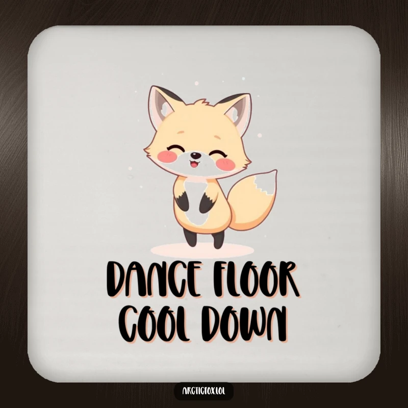 Funny Kawaii arctic fox dancing in snow, a cute and protective coaster.