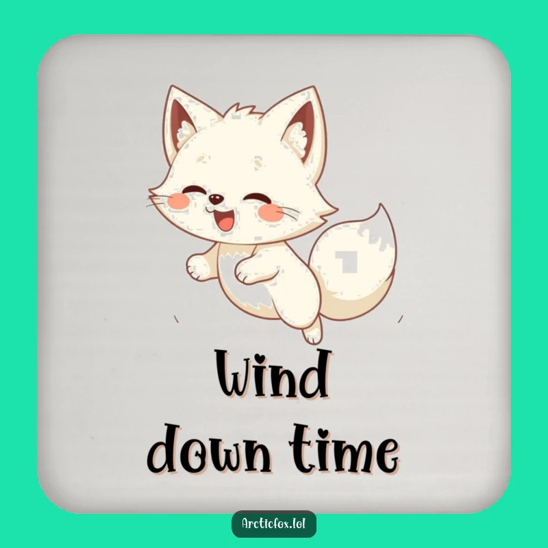 Funny Kawaii Arctic Fox Pouncing Coaster: Protect Surfaces with Hilarious Style