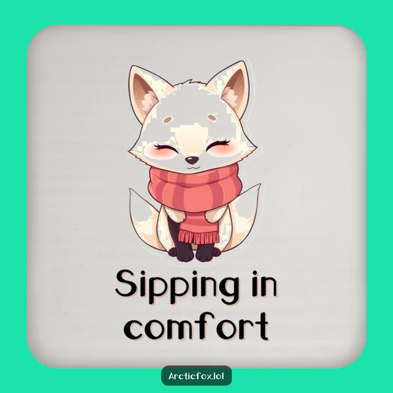 Funny Winking Arctic Fox Scarf Coaster Set - Table Protection Gift