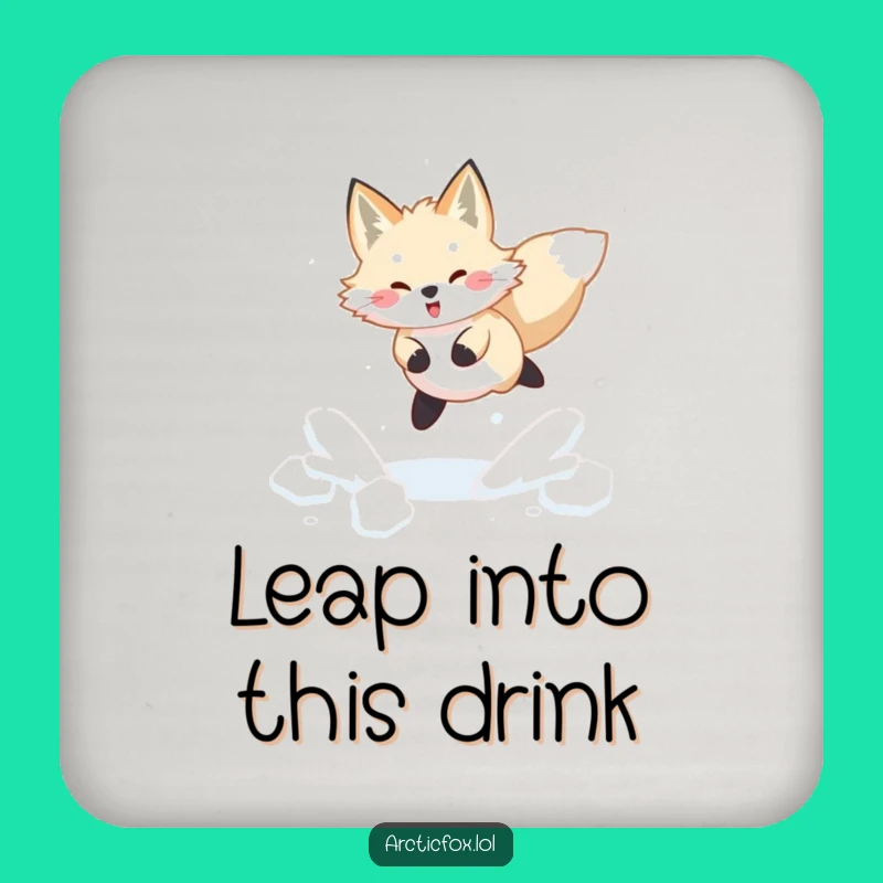 Funny Arctic Fox Coaster: Joyful Snow Leap, Winter Drink Protection
