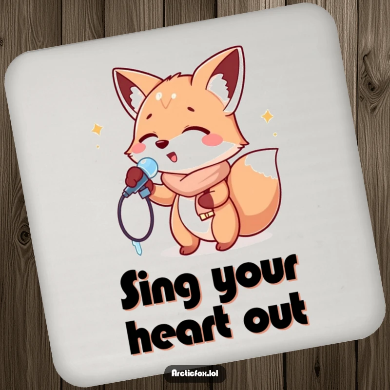 Funny Coaster: A fox singing into an icicle microphone, perfect for adding musical humor and protecting surfaces.