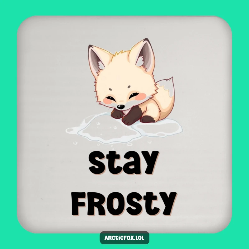 Funny Adorable Arctic Fox Coaster - Playful Digging, Cute Drink Protection Gift