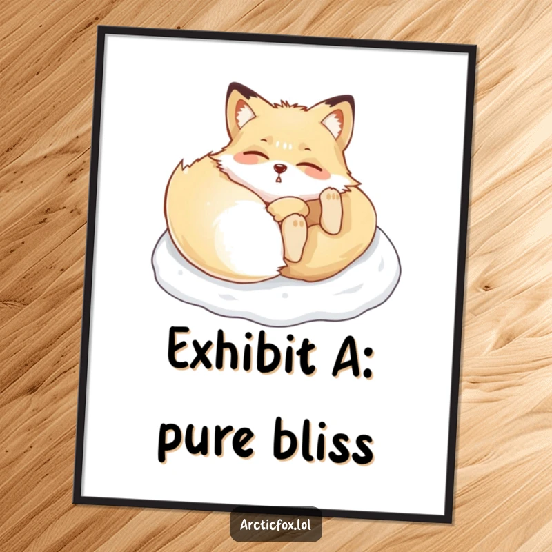 Funny Arctic fox poster, illustrating a playful animal enjoying a delightful roll in a snowy landscape.