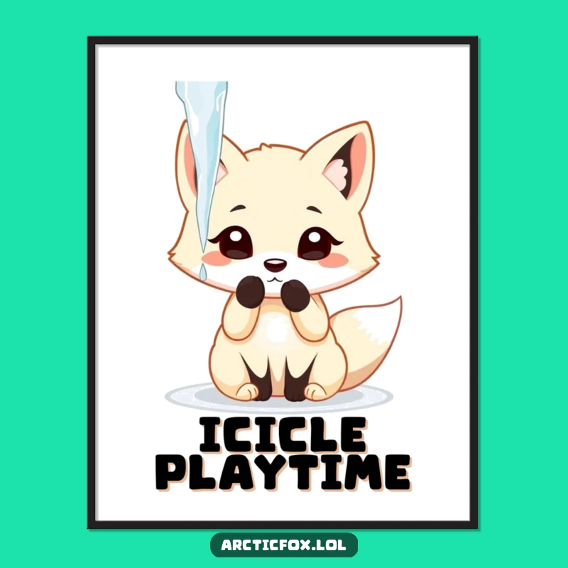 Funny Arctic Fox Icicle Batting Poster - Playful Winter Art