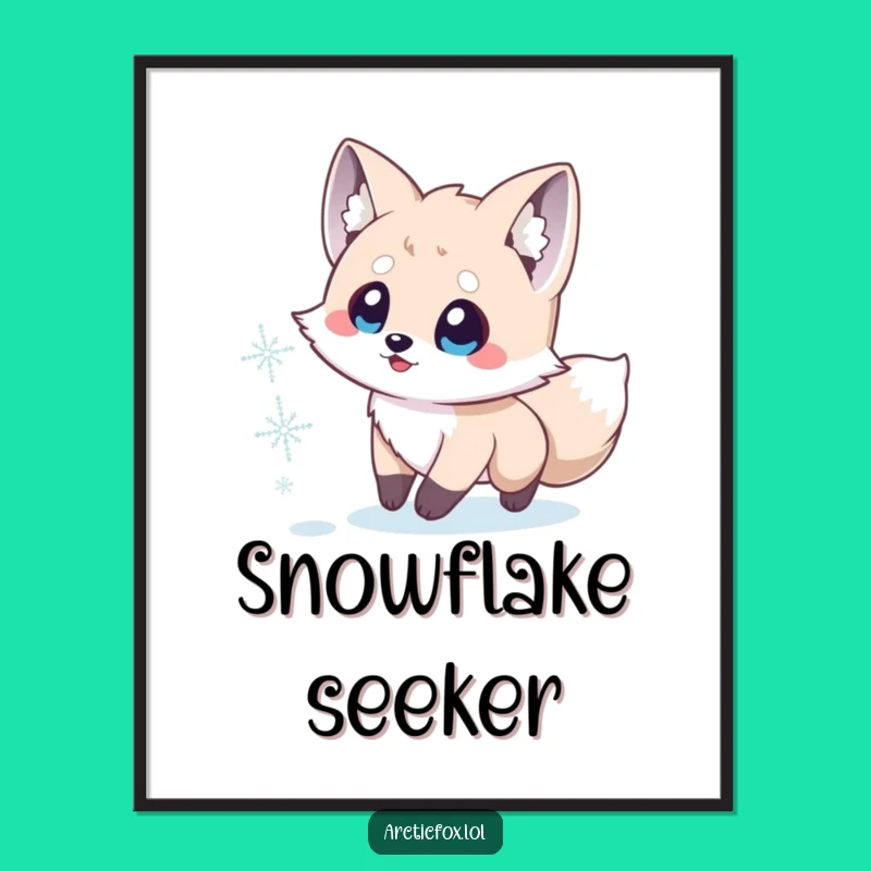 Funny Arctic Fox Snowflake Art Print: Joyful Winter Scene, Perfect Wall Decor Funny Gift
