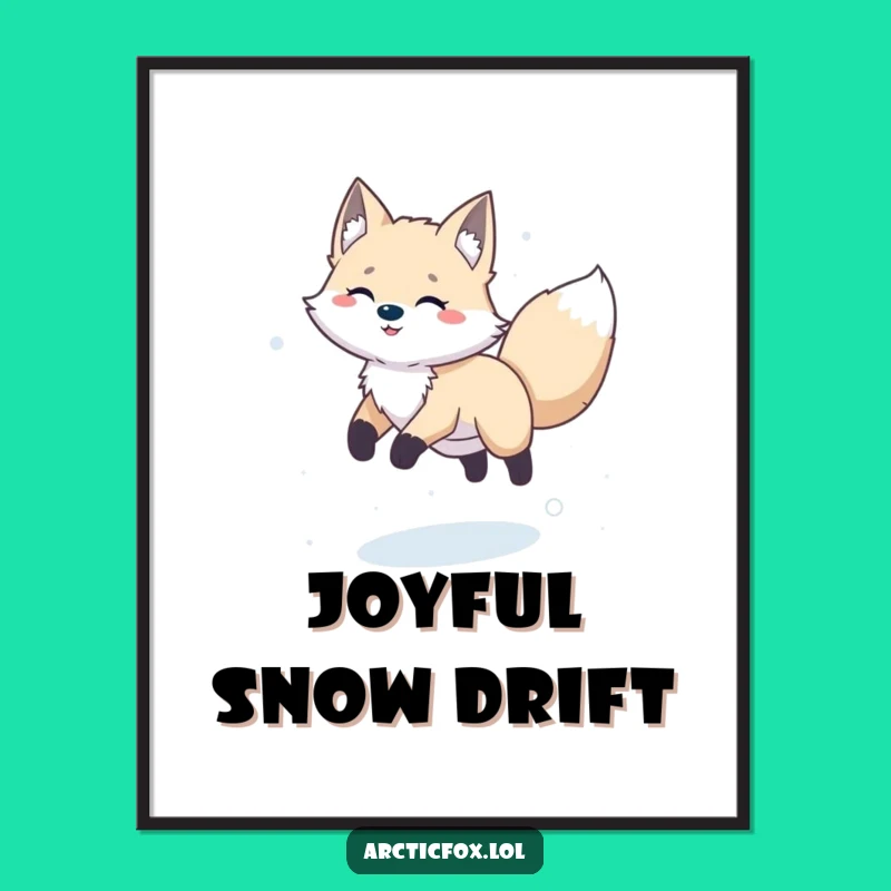 Funny Happy Arctic Fox Leaping Poster - Joyful Winter Art