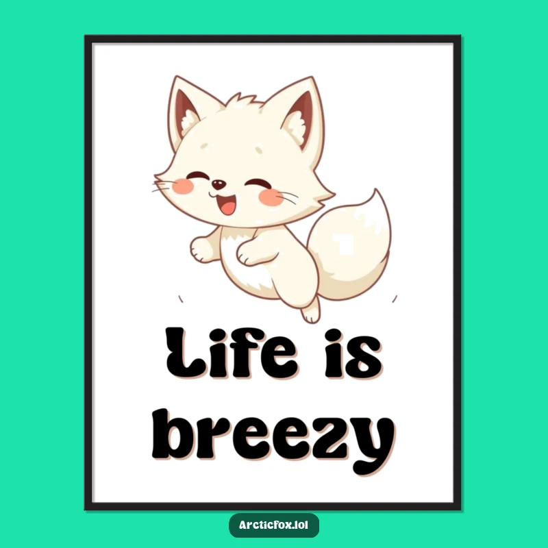 Funny Kawaii Arctic Fox Pouncing Poster: Bring Hilarious Joy to Your Walls