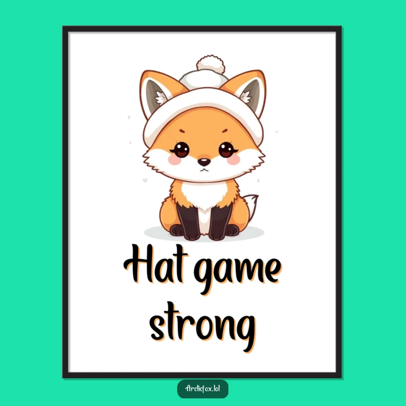 Funny Arctic Fox Snowball Hat Poster: Winter Wall Art, Perfect Gift!