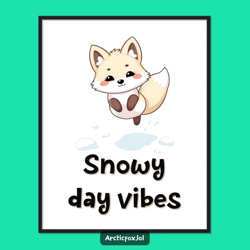 Funny Kawaii Arctic Fox Snow Poster: Playful Leap Art Gift