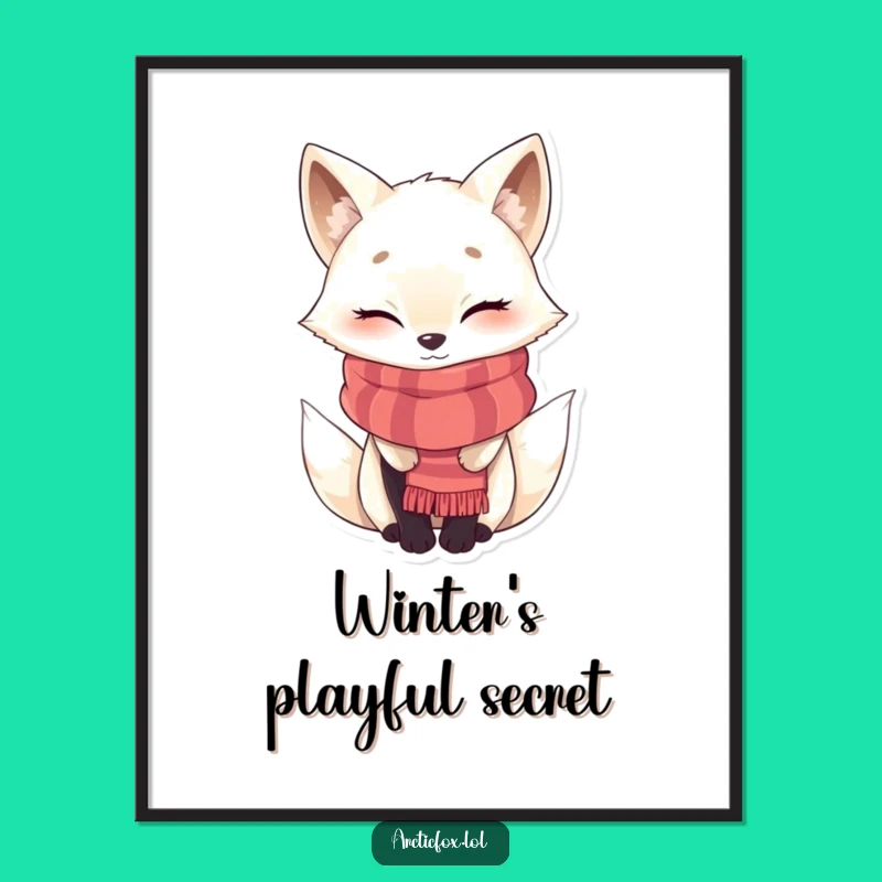 Funny Winking Arctic Fox Scarf Poster - Whimsical Wall Art Gift