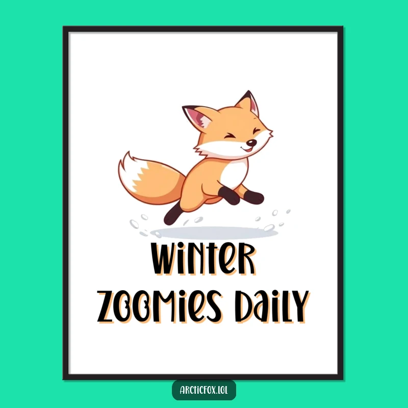 Funny Arctic Fox Poster: Energetic Snow Kicking Art Print
