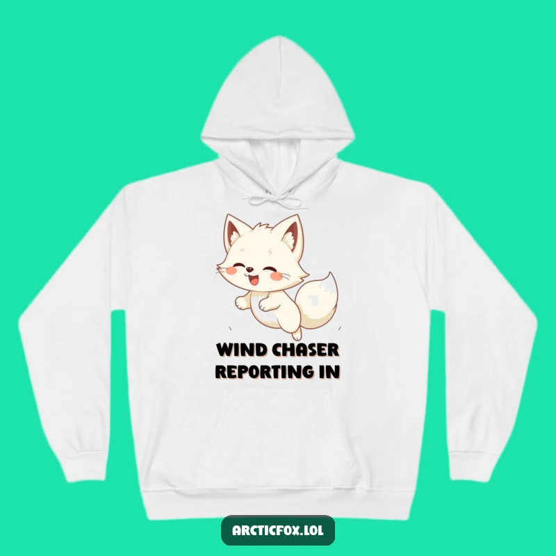 Cozy Funny Kawaii Arctic Fox Pouncing Hoodie: Warm and Hilarious Gift