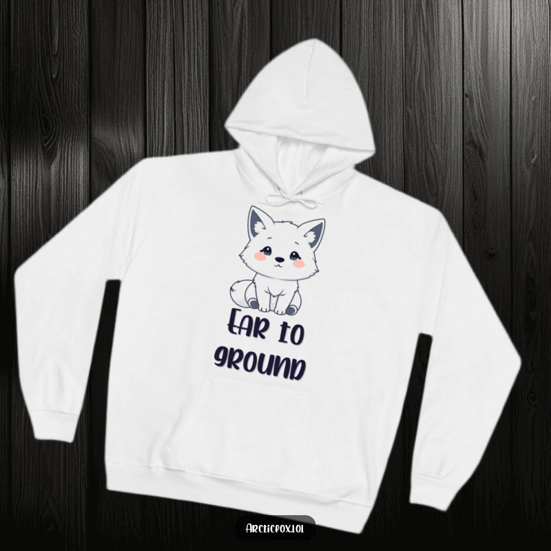 Funny Kawaii Arctic Fox Hoodie: A cute Arctic fox with ears perked, listening intently, designed for cozy warmth and attentive style.