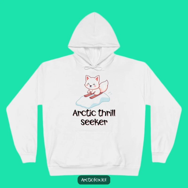Funny Kawaii Arctic Fox Hoodie, Cozy Ice Slide, Warm Humorous Winter Gift