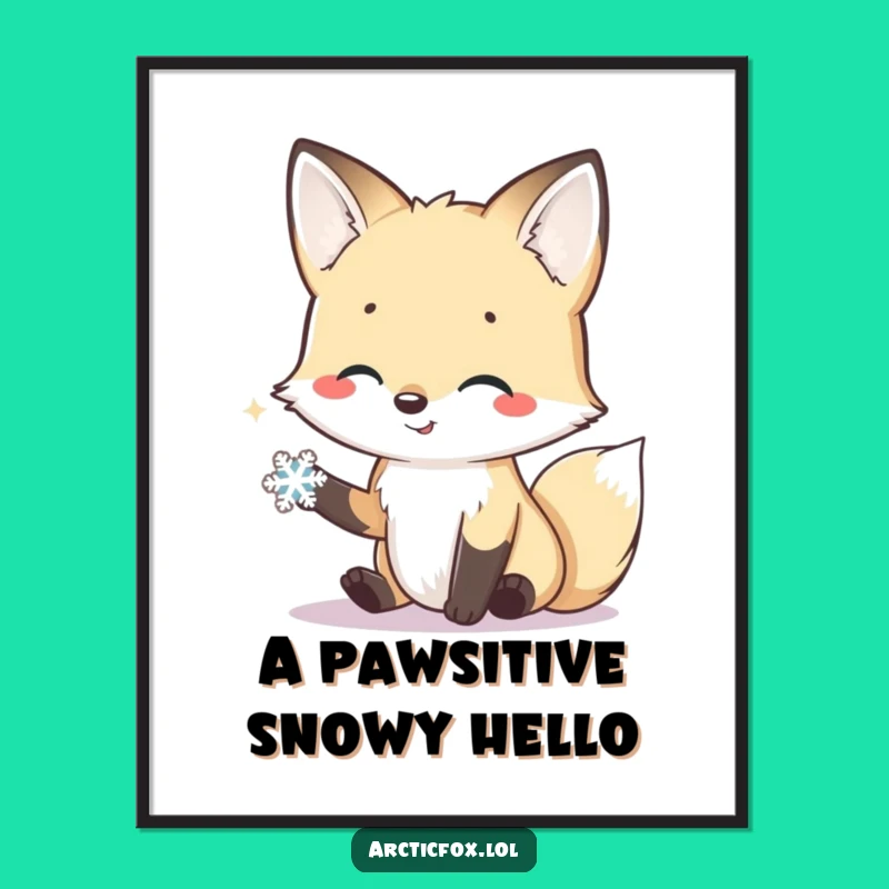 Free Printable Wall Art: Friendly Arctic Fox Snowflake Greeting, Downloadable Art Gift