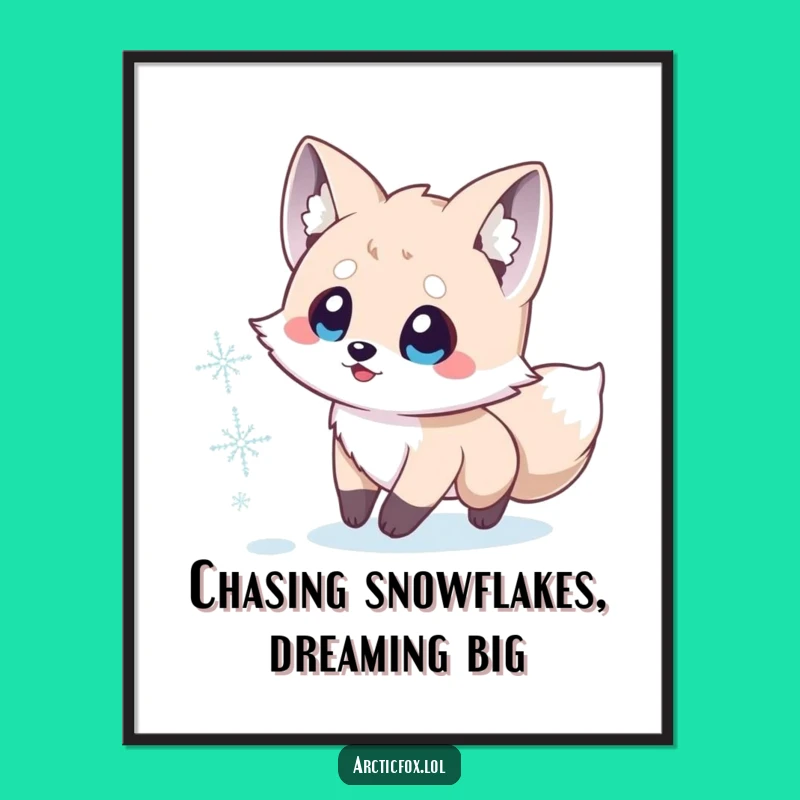 Free Printable Wall Art: Funny Arctic Fox Snowflake Chase Cute Downloadable Art Gift