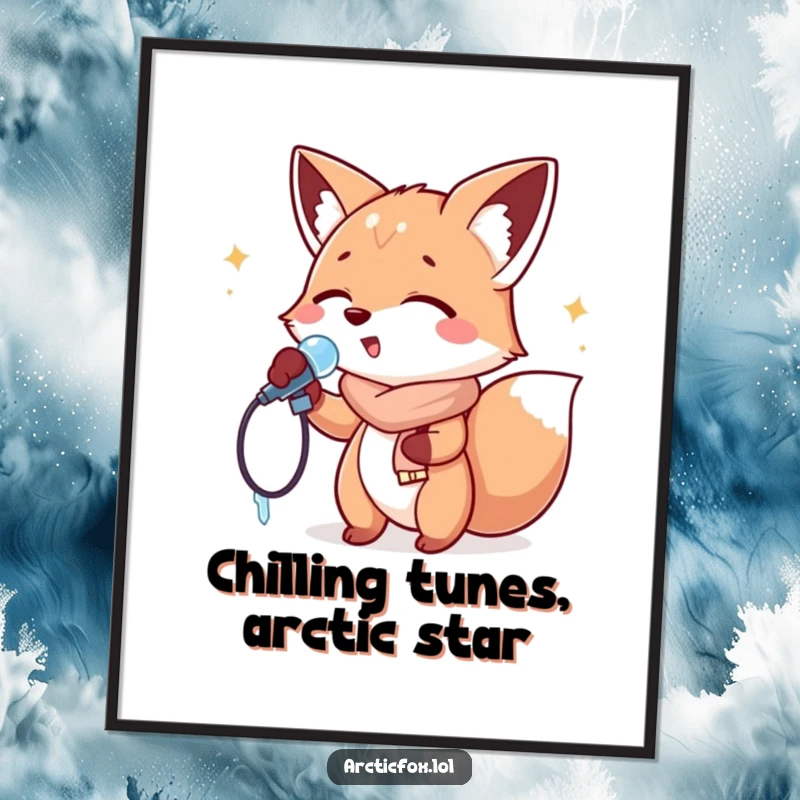 Funny Free Printable Wall Art of a fox passionately singing into an icicle, like a true musical performer.