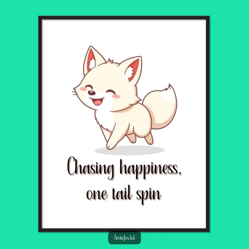 Free Printable Wall Art: Funny Arctic Fox Tail Chasing, Humorous Downloadable Decor