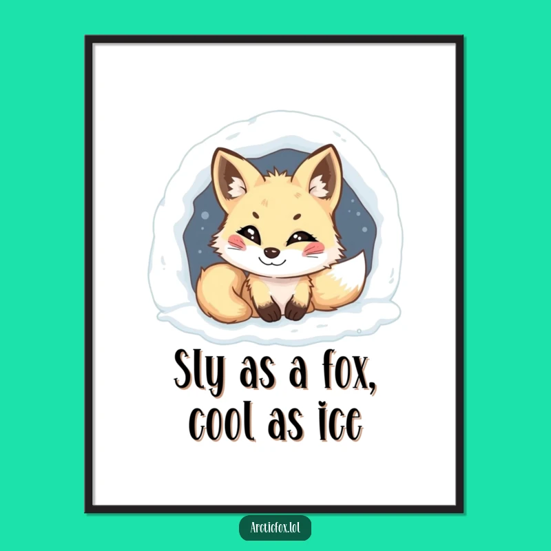 Free Printable Wall Art: Mischievous Arctic Fox Grinning in Snowy Den