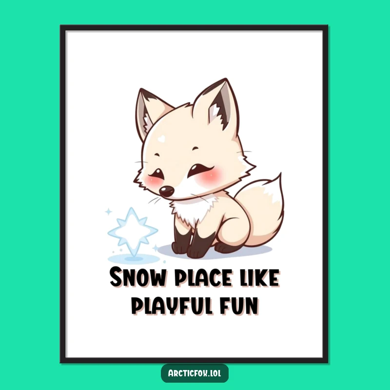 Free Printable Wall Art: Playful Arctic Fox Chasing Snowflakes
