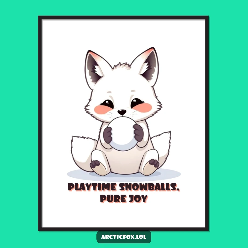 Free Printable Wall Art: Playful Arctic Fox Snowball Toss, Downloadable Art Gift
