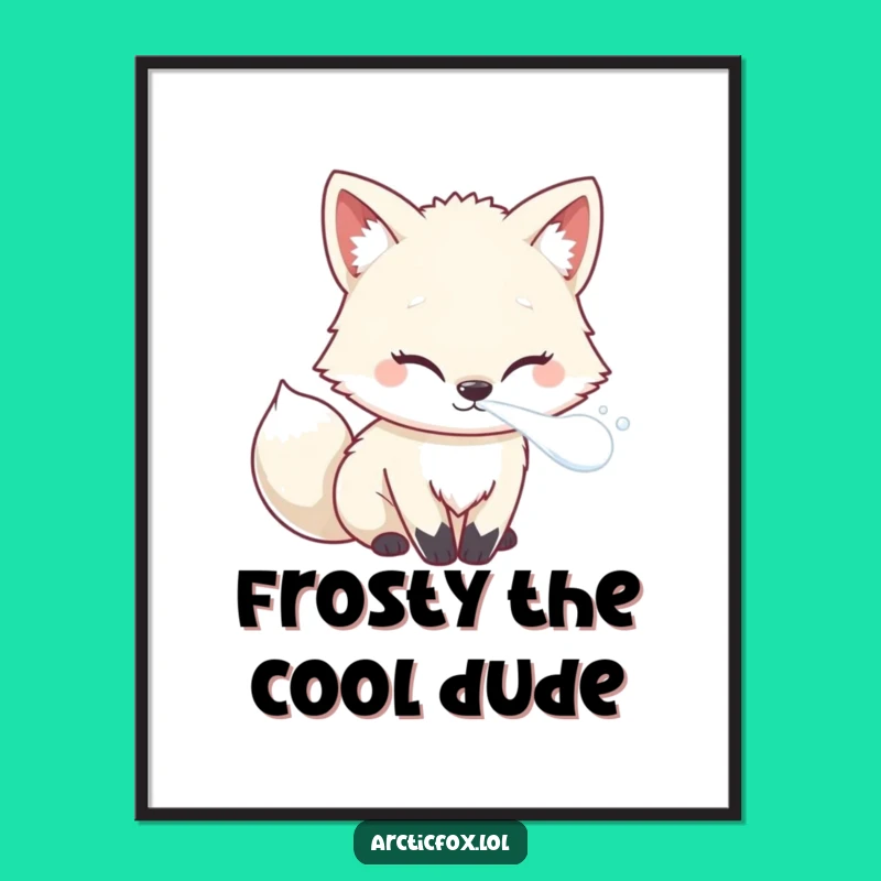 Funny Free Printable Wall Art: Kawaii Arctic Fox Frosty Breath Downloadable Decor