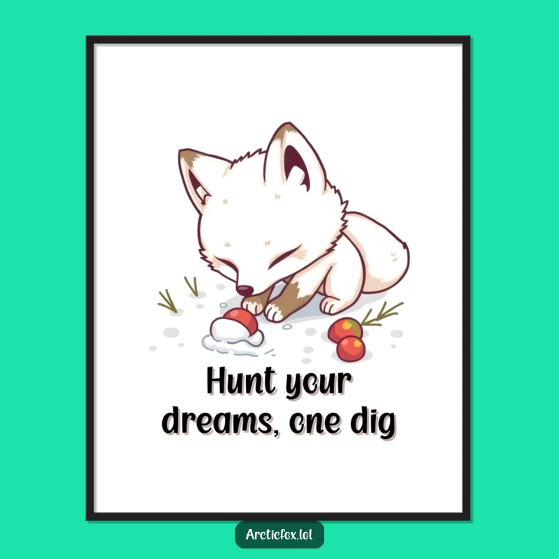 Free Printable Wall Art: Determined Fox Digging Funny Downloadable Arctic Scene