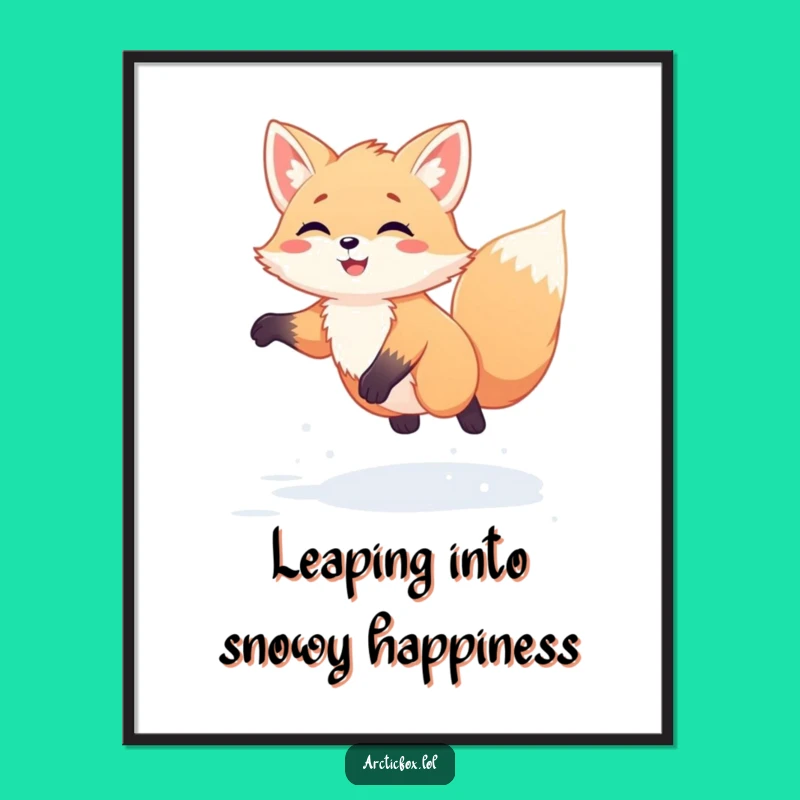 Funny Free Printable Wall Art: Happy Fox Snow Jump - Quirky Decor