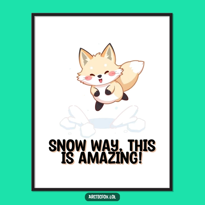 Whimsical Free Printable Wall Art: Joyful Arctic Fox Leaping Through Snow
