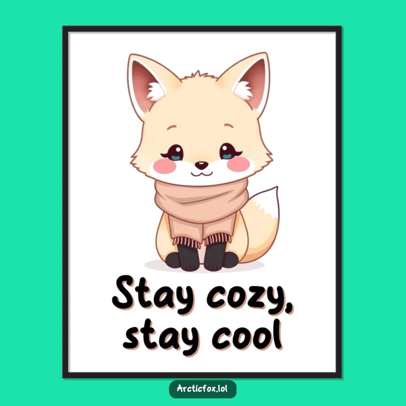 Free Printable Wall Art: Kawaii Arctic Fox Scarf Cozy Humor Downloadable Art Gift