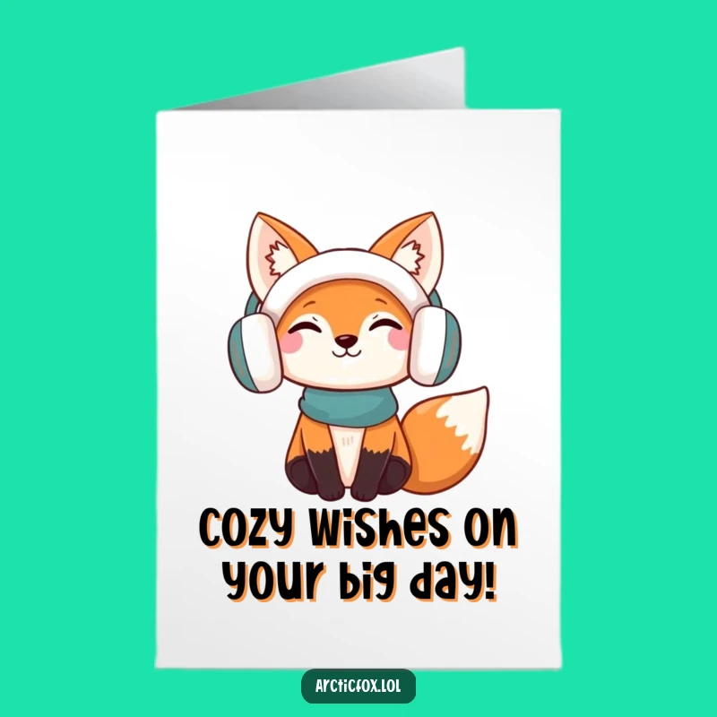 Free Printable Birthday Card: Content Fox with Earmuffs, Funny Downloadable Gift