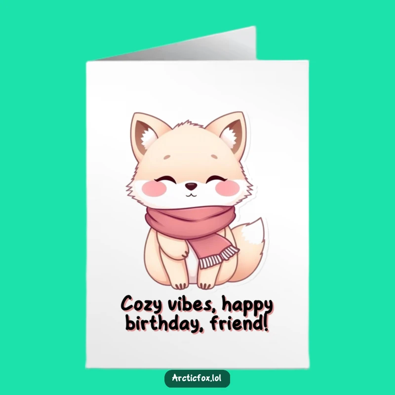 Free Printable Birthday Card: Cozy Chubby Arctic Fox, Funny Downloadable Gift