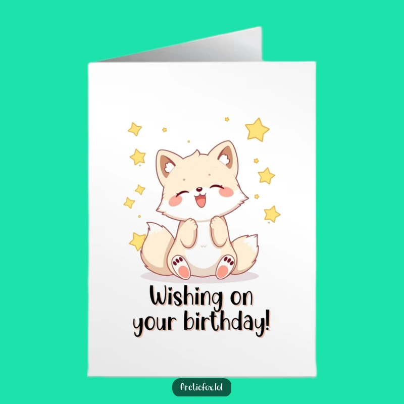 Free Printable Birthday Card: Funny Kawaii Fox Catching Stars Gift