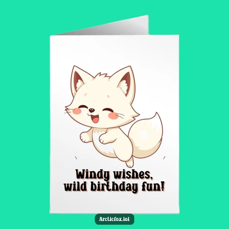 Free Printable Birthday Card: Funny Kawaii Fox Pouncing Wind DIY Downloadable Gift
