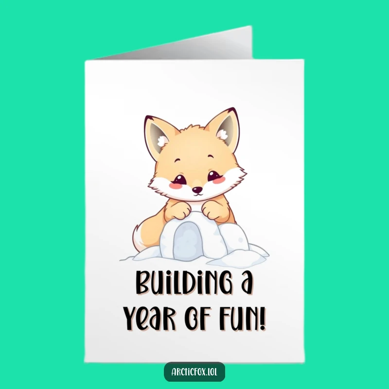 Free Printable Birthday Card: Kawaii Fox Snow Fort, Funny Downloadable Gift