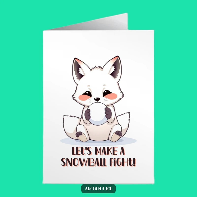 Free Printable Birthday Card: Playful Arctic Fox Snowball Fun Downloadable Gift