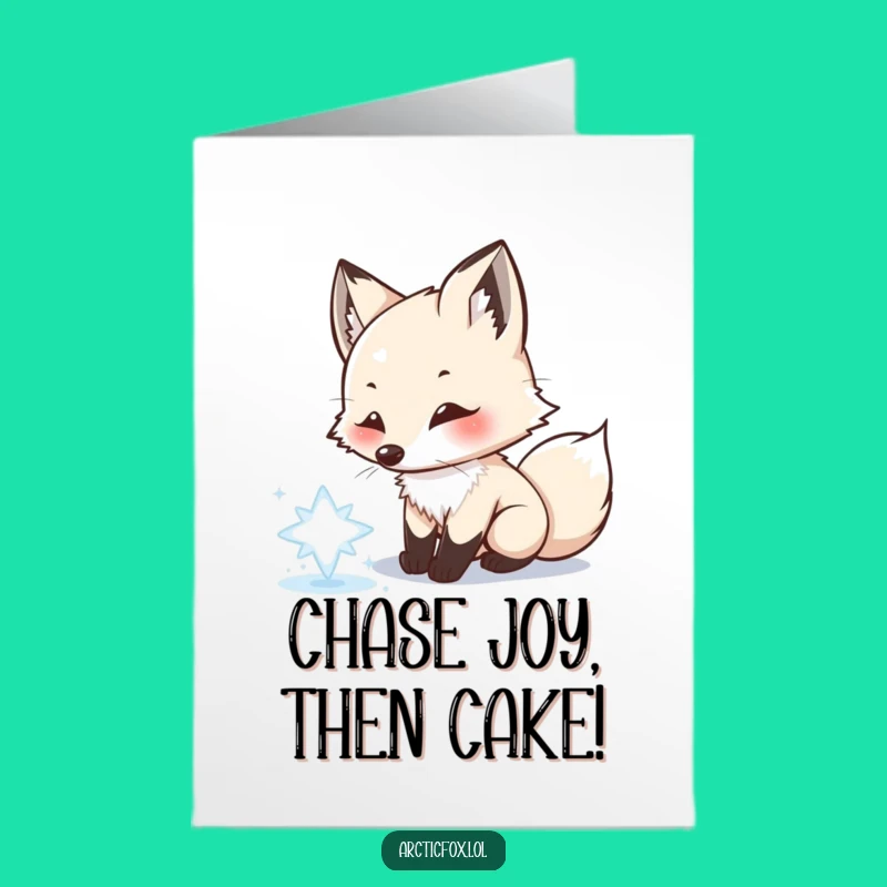 Free Printable Birthday Card: Playful Fox Chasing Snowflakes - So Fun!