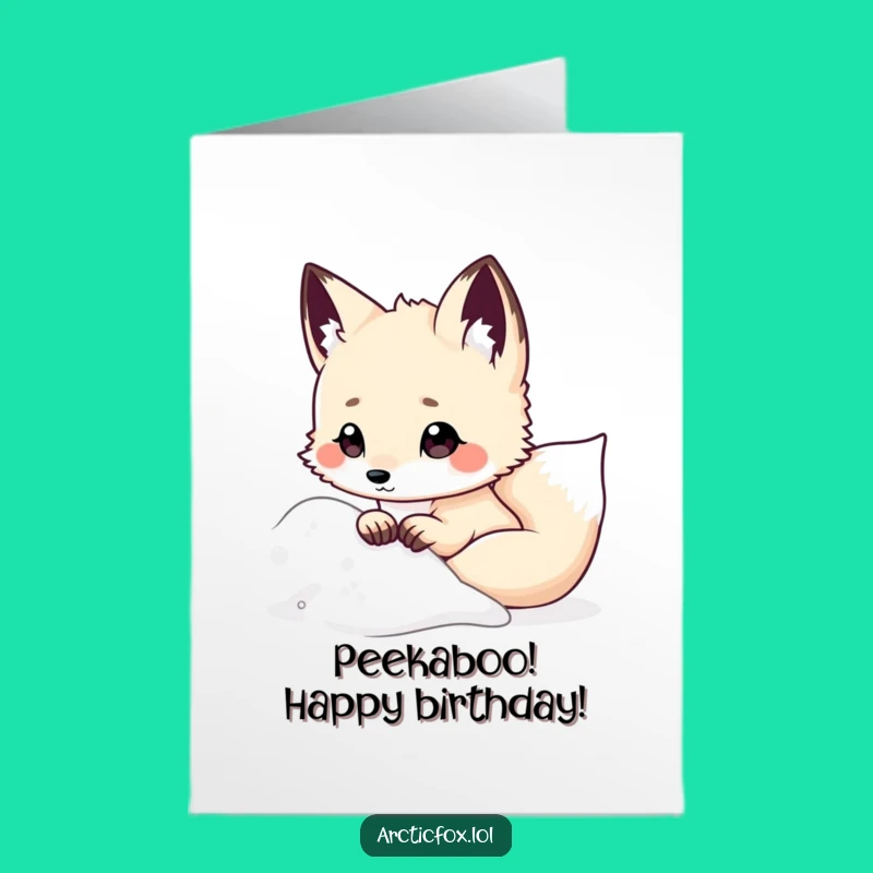 Free Printable Birthday Card: Shy Kawaii Fox Snowy Peek Funny Downloadable Gift