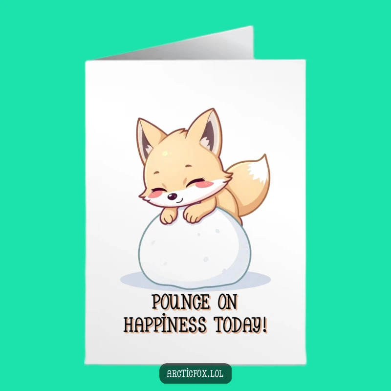 Funny Free Printable Birthday Card: Arctic Fox Snow Pounce, Digital Gift