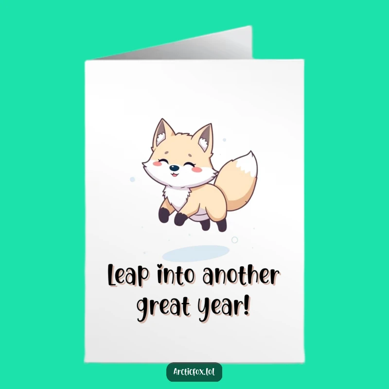Free Printable Birthday Card: Playful Arctic Fox Leap, Funny Downloadable Gift