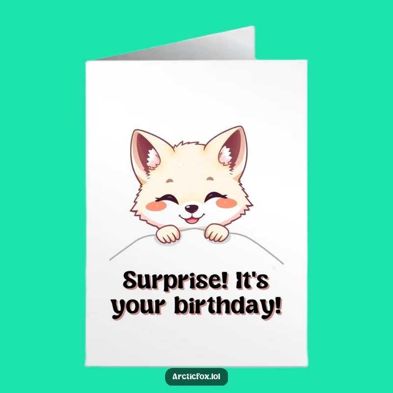 Smiling Arctic Fox Peek Card Free Printable for a Joyful Birthday